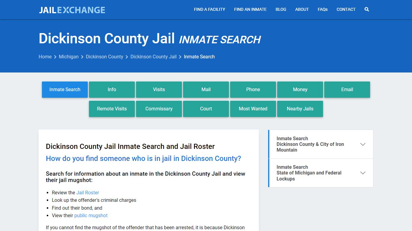 Inmate Search: Roster & Mugshots - Dickinson County Jail, MI